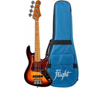 FLIGHT Mini JB SB - электроукулеле бас, цвет санберст, чехол в комплекте Флайт серия Rock